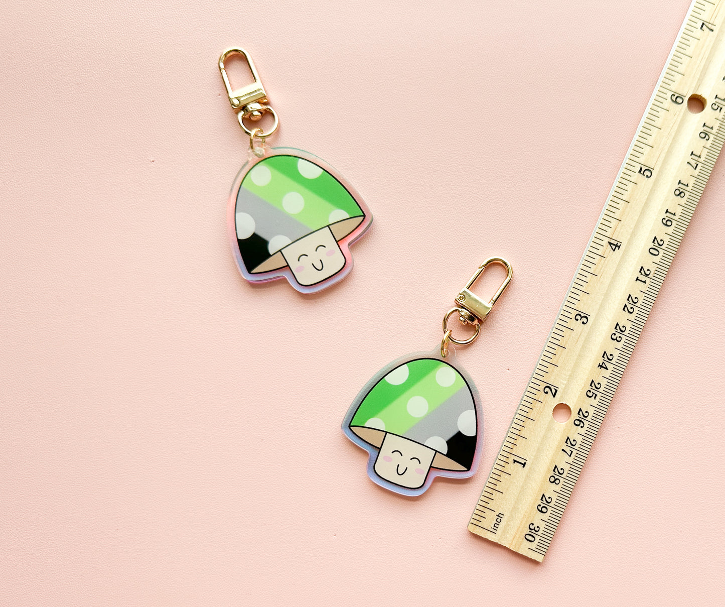 Aromantic Subtle Pride Flag Mushroom Keychain