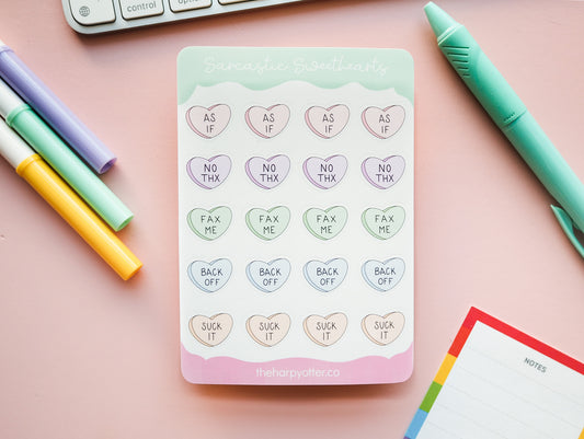 Sarcastic Sweethearts Mini Candy Hearts Sticker Sheet