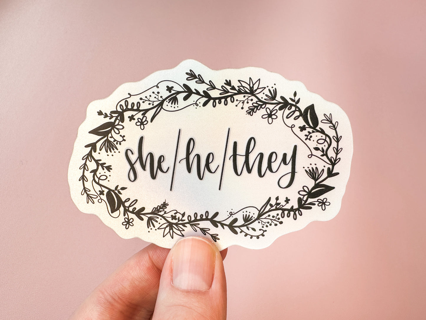 She/He/They Floral Pronouns Sticker