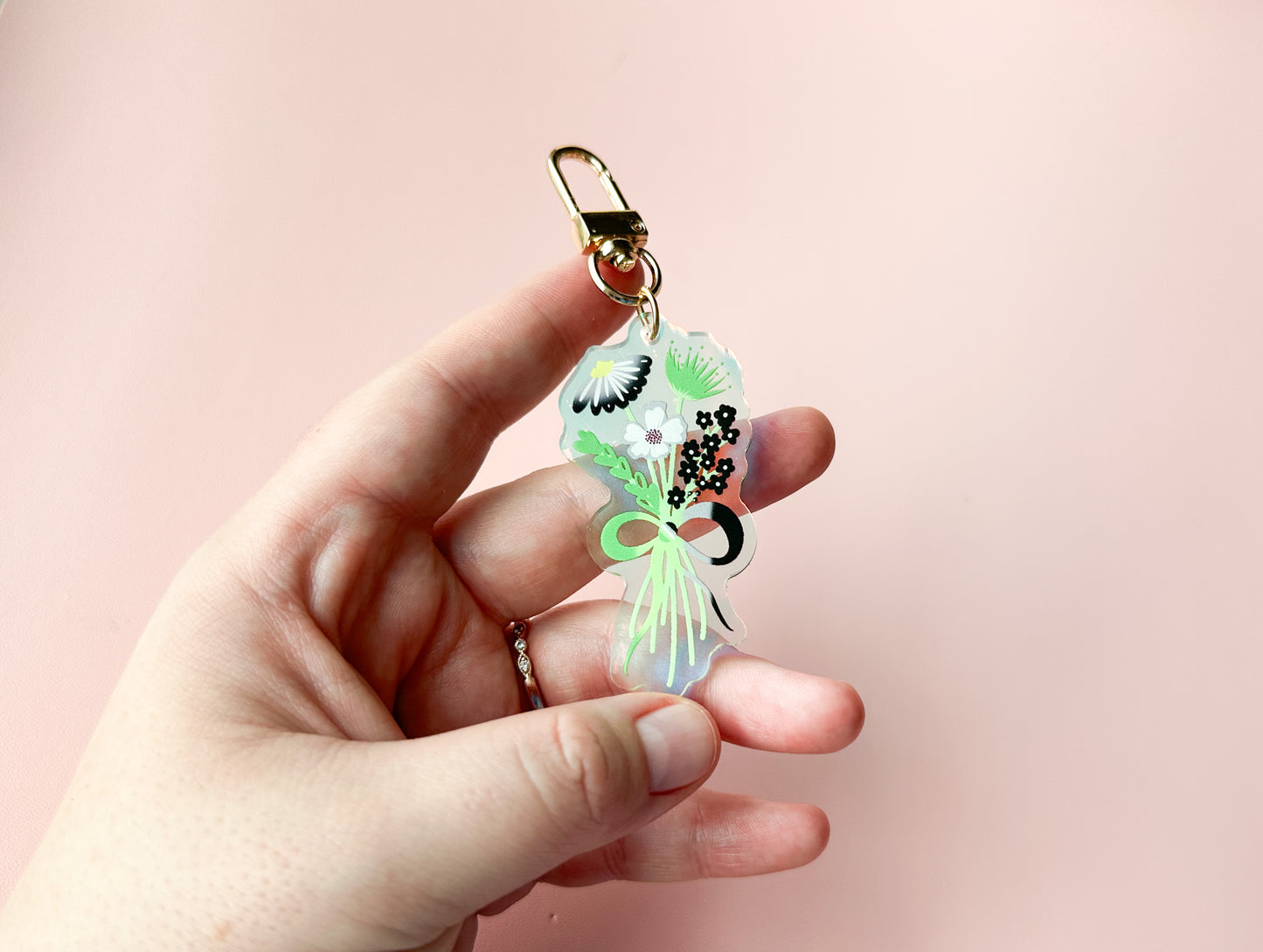 Aromantic Floral Bouquet Subtle Pride Keychain