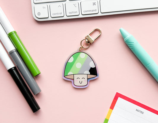 Aromantic Subtle Pride Flag Mushroom Keychain