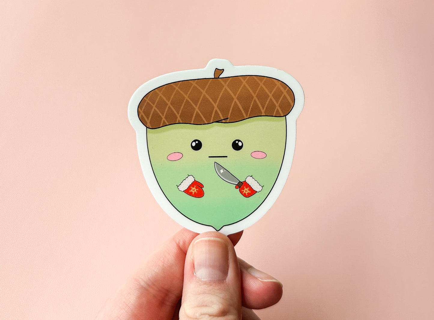 Angry Cute Acorn Sticker oh no it has a knife