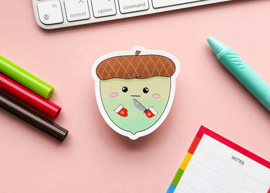 Angry Cute Acorn Sticker oh no it has a knife