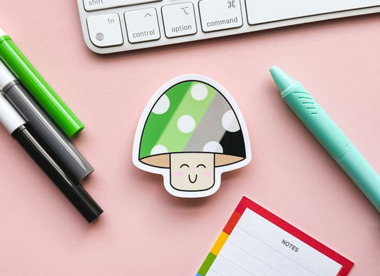 Aromantic Pride Flag Mushroom Sticker