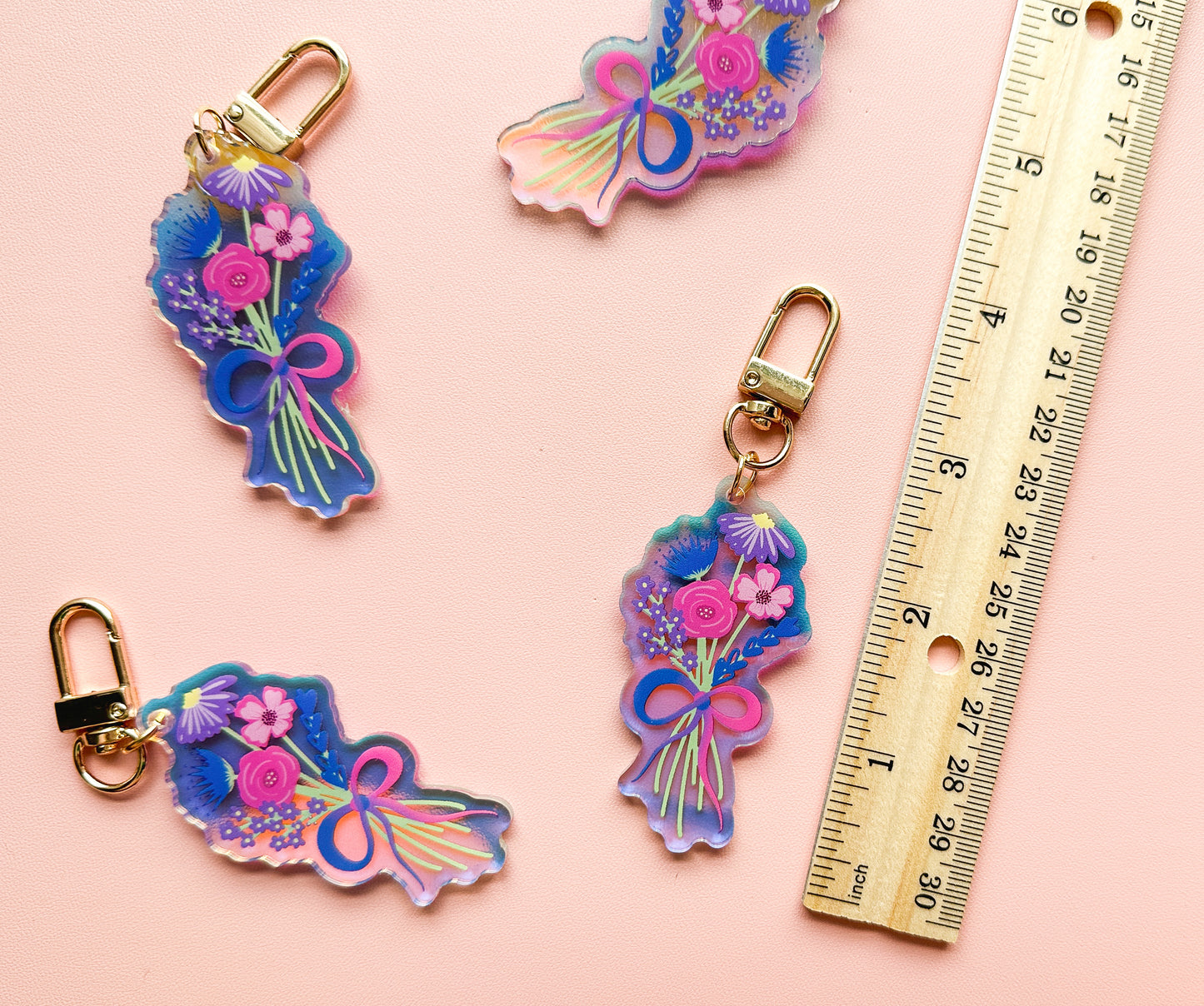 Bisexual Subtle Pride Floral Bouquet Keychain