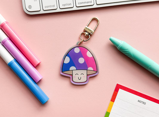 Bi Pride Flag Mushroom Keychain