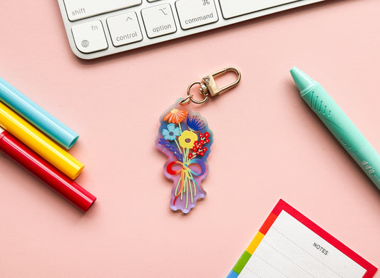 Gay Subtle Pride Floral Bouquet Keychain