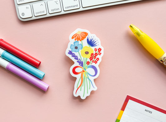 Gay Pride Flag Floral Bouquet Sticker