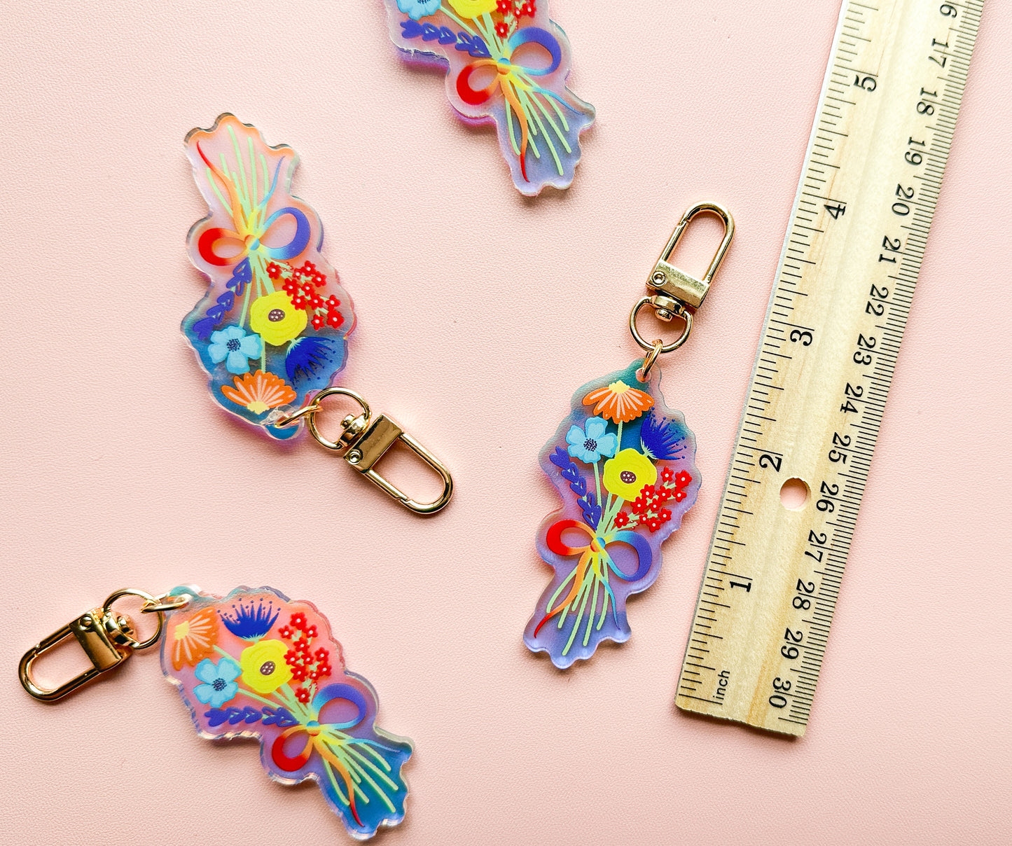 Gay Subtle Pride Floral Bouquet Keychain