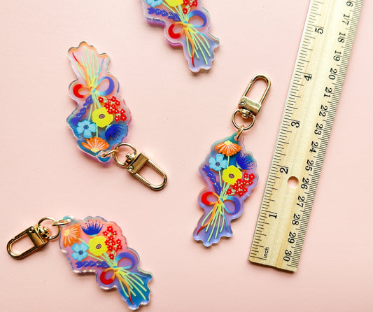 Gay Subtle Pride Floral Bouquet Keychain