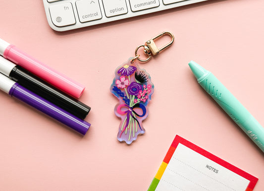 Genderfluid Subtle Pride Floral Bouquet Keychain