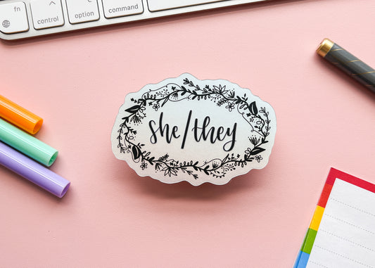 She/They Pronouns Sticker
