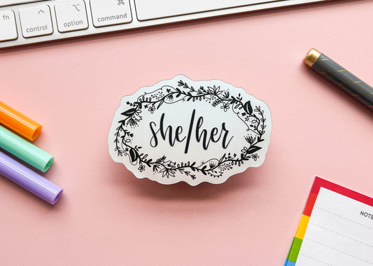 She/Her Pronouns Floral Sticker