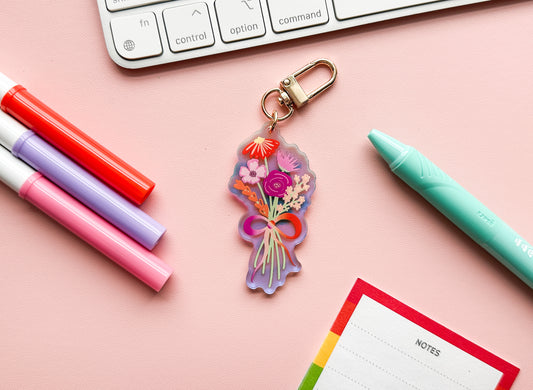 Lesbian Subtle Pride Floral Bouquet Keychain