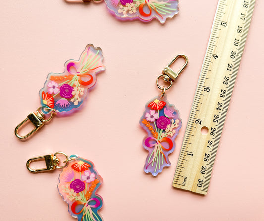 Lesbian Subtle Pride Floral Bouquet Keychain