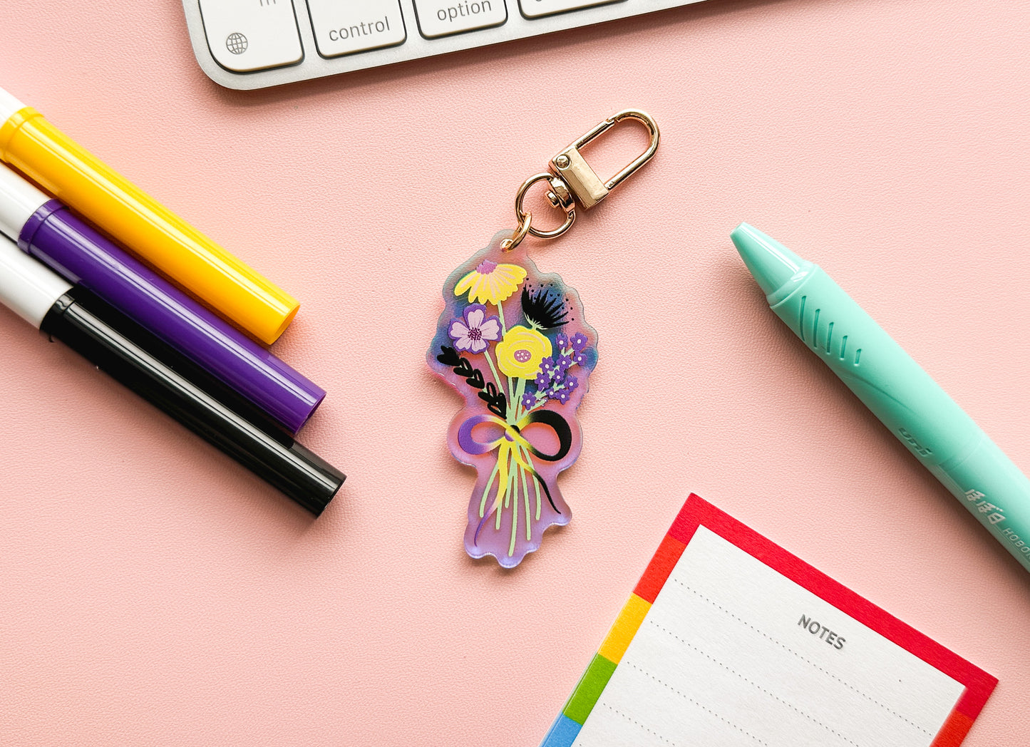 NonBinary Subtle Pride Floral Bouquet Keychain