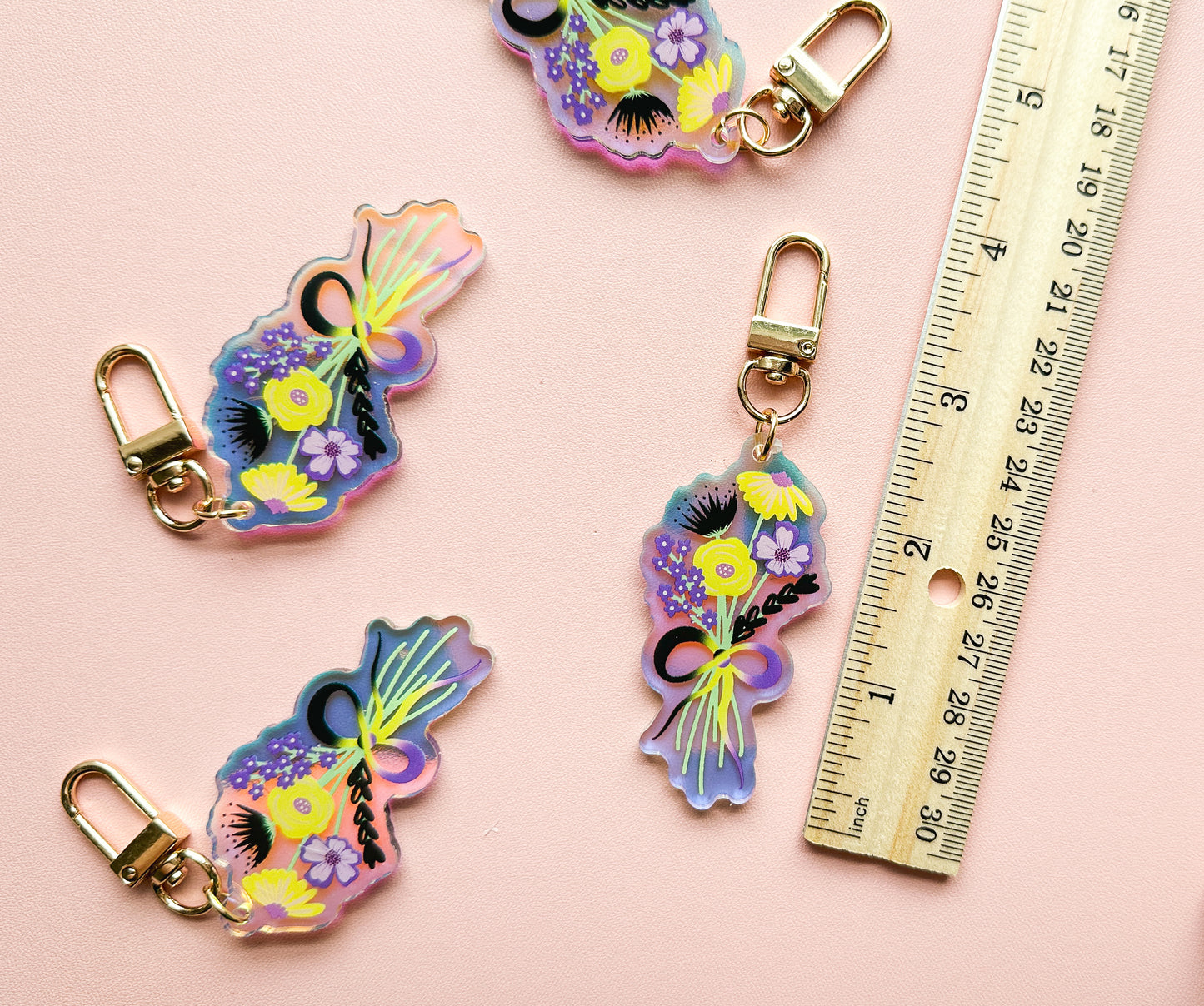 NonBinary Subtle Pride Floral Bouquet Keychain