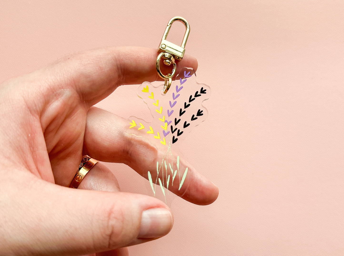 NonBinary Pride Flag Floral Keychain