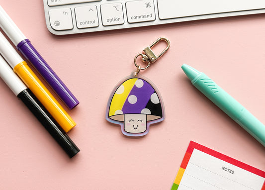 NonBinary Pride Flag Mushroom Keychain