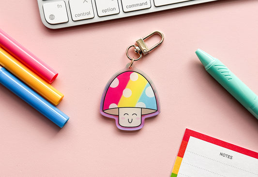 Pan Pride Flag Mushroom Keychain