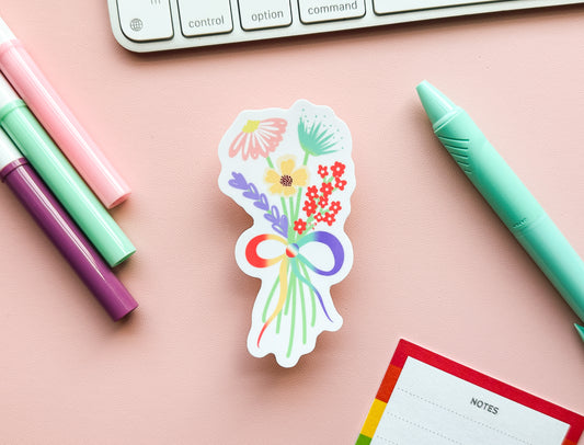 Sapphic Pride Flag Floral Bouquet Sticker