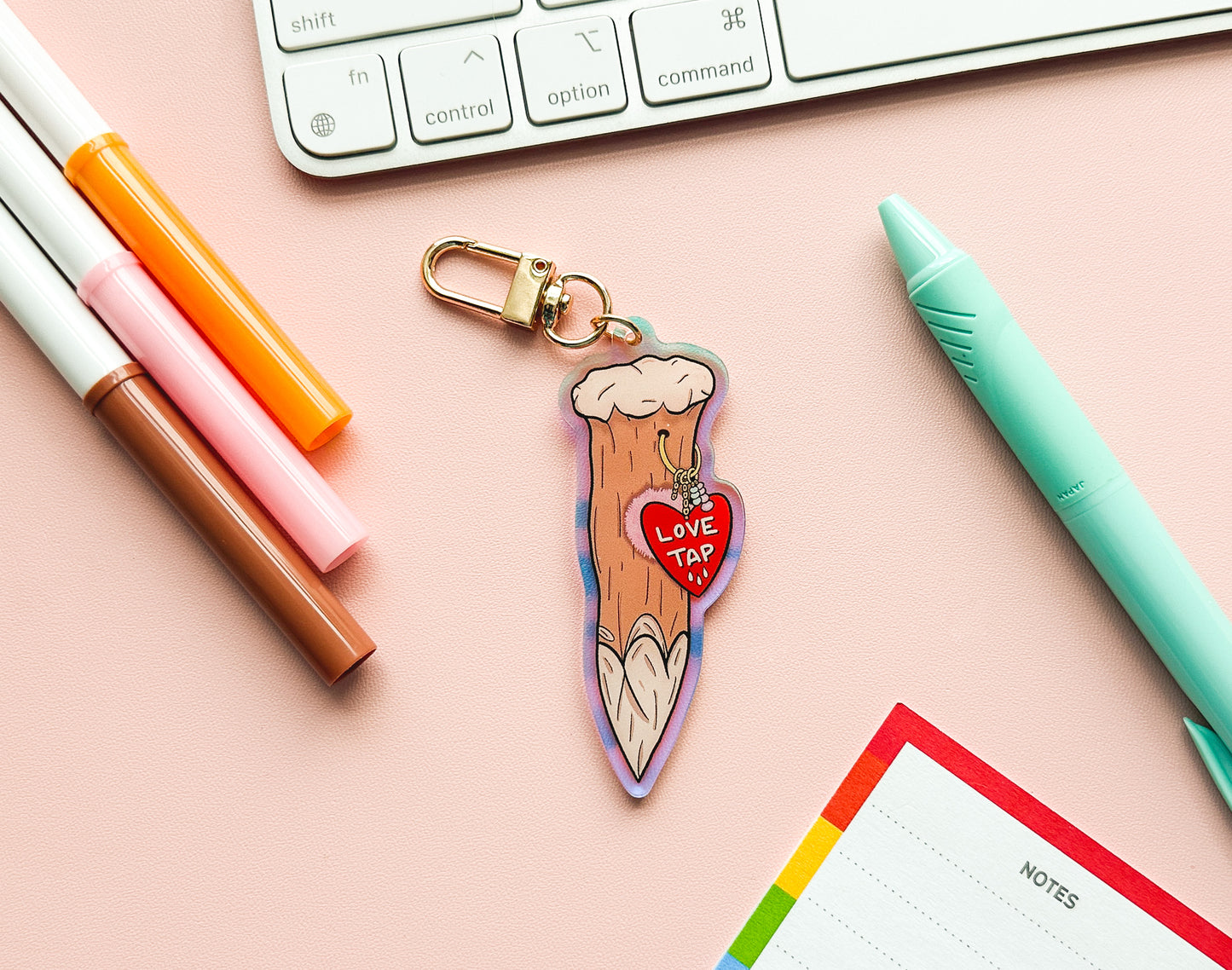 Love Tap Wooden Stake (but cute) Holo Keychain